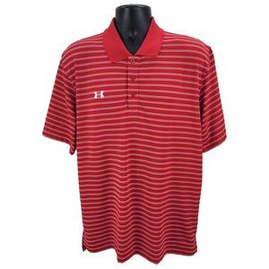Under Armour Men's Polo Shirt Size Large Red White Performance Golf Short Sleeve